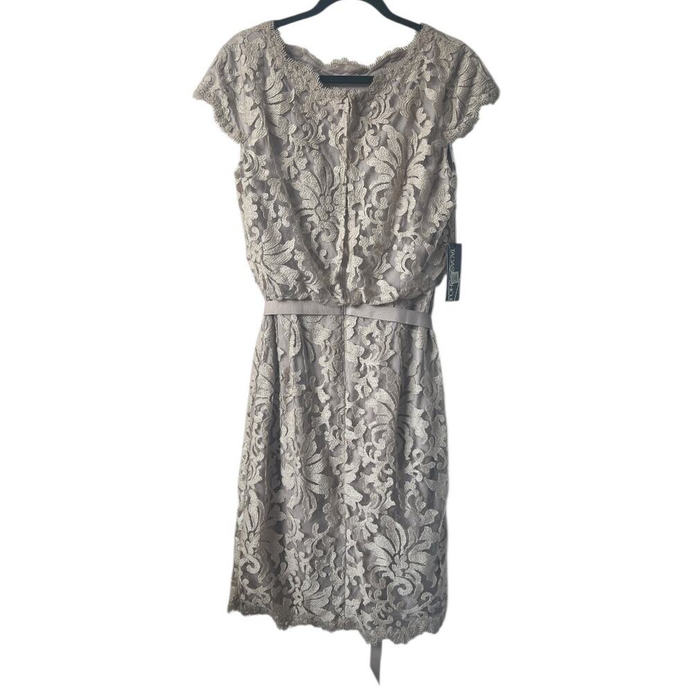TADASHI SHOJI Greta Sand Lace Tie Waist Dress Size 12 - Picture 3 of 16